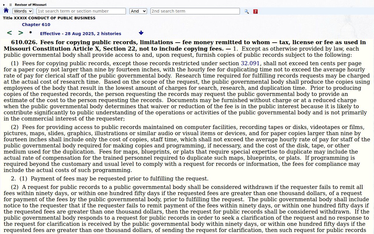 Barry County civil court docket Missouri copy and research charge statute