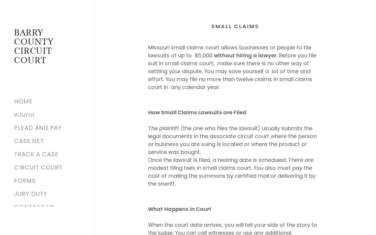 Barry County civil court docket small claims guidance