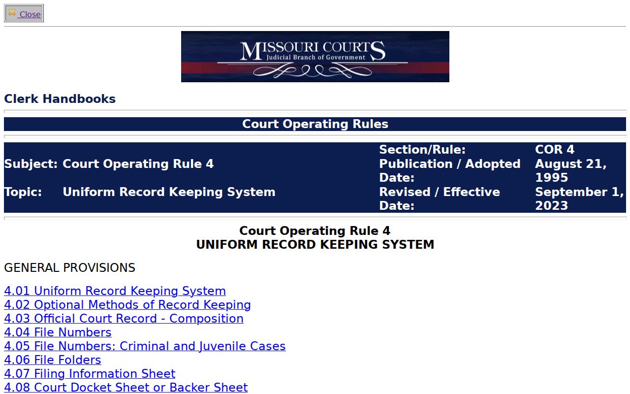 Barry County criminal court docket Missouri case-category rule