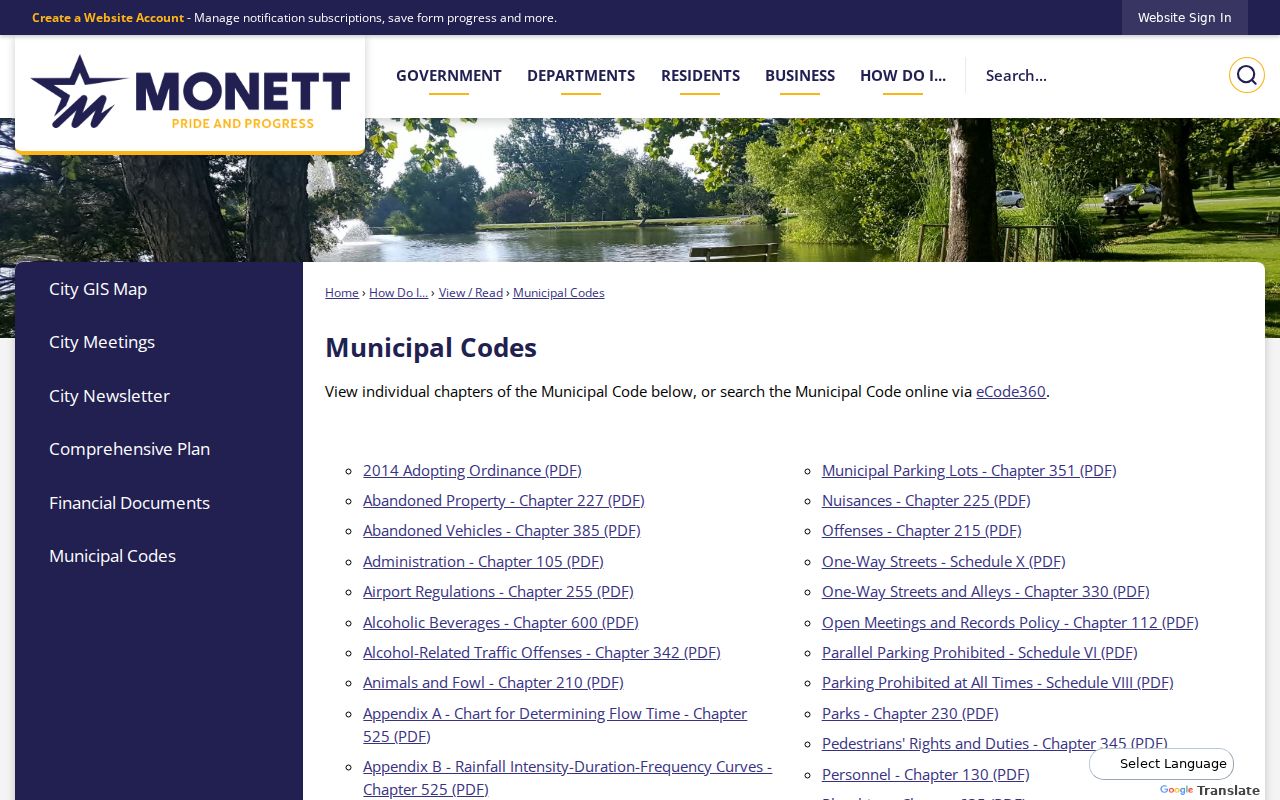 Monett municipal-code reference for Chapter 135 court authority