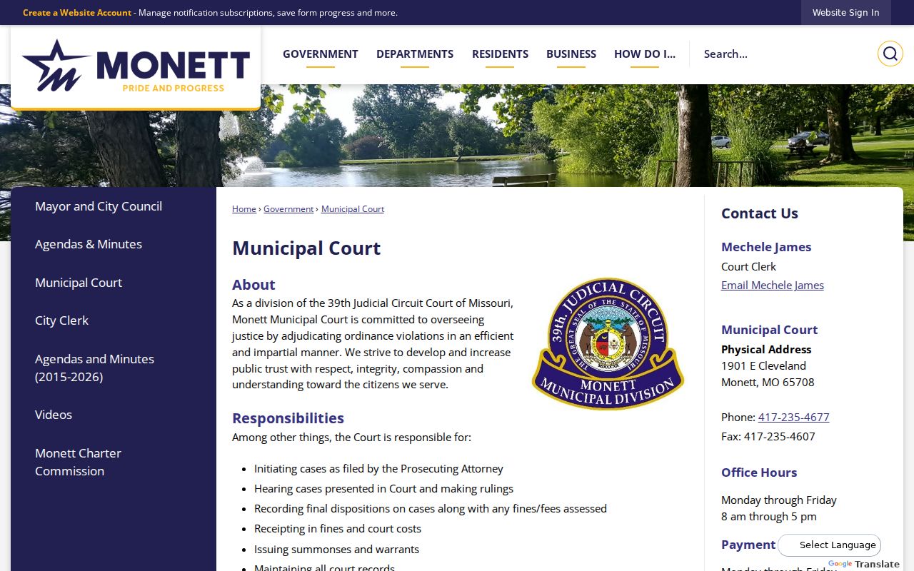 Monett Municipal Court reference image for city court records and sessions
