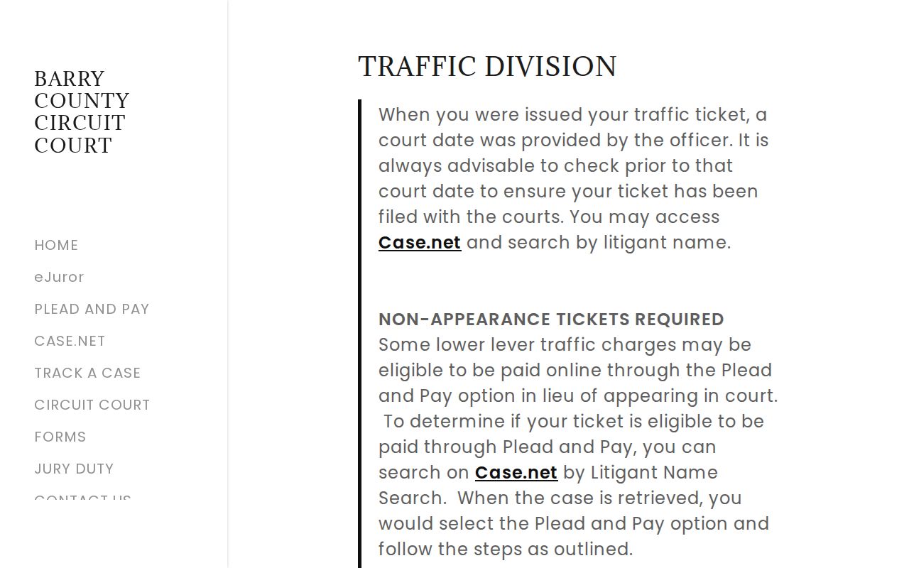 Barry County traffic-division reference for citation and court record lookup