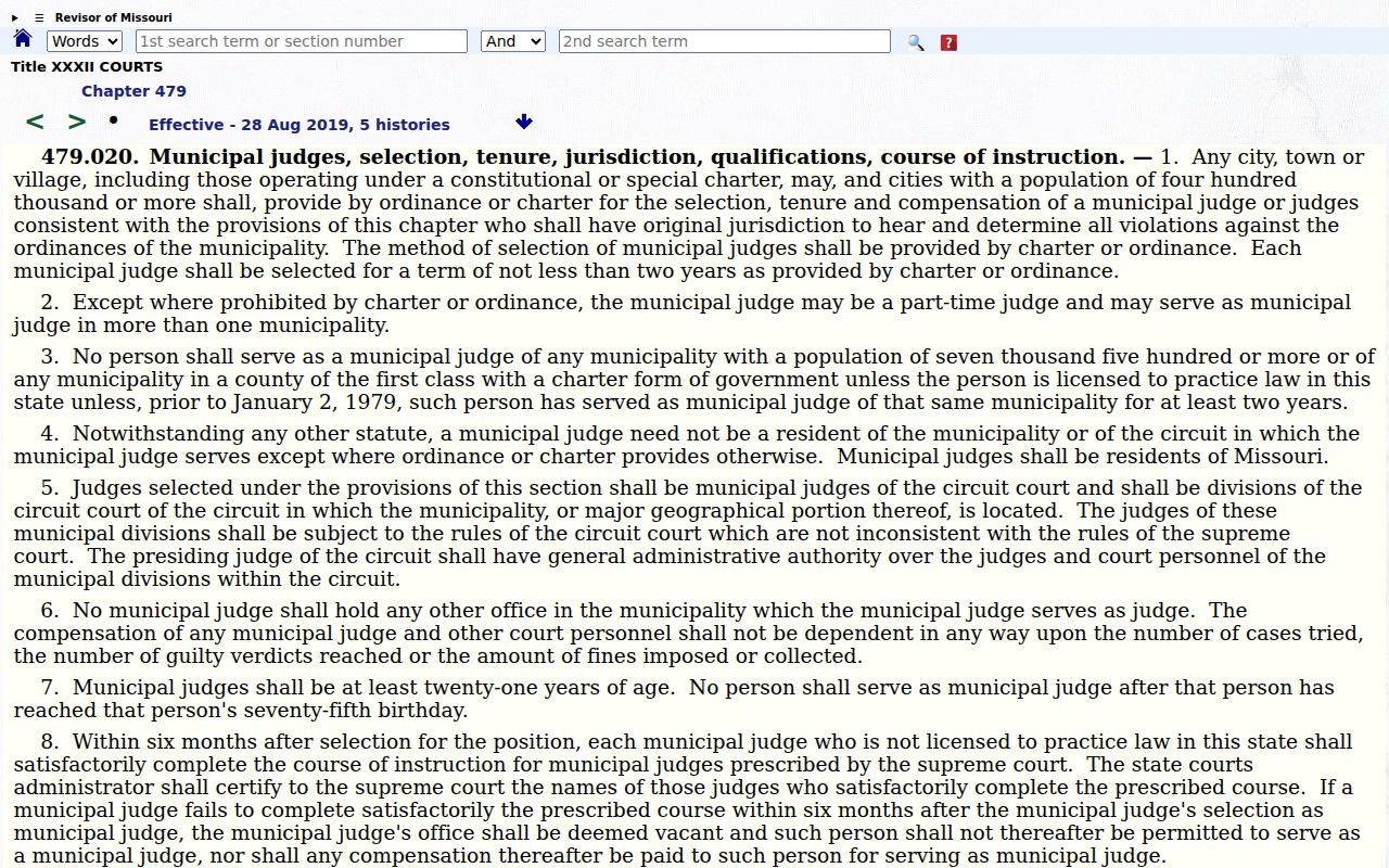 Missouri municipal-court statute reference for Barry traffic case routing